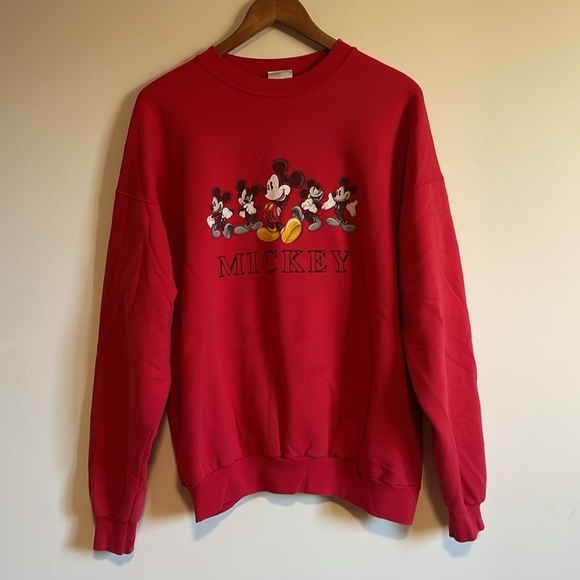 VTG Tourist Mickey Crewneck Sweatshirt XL Red Mouse 90s Americana Merch Disney - Picture 2 of 14